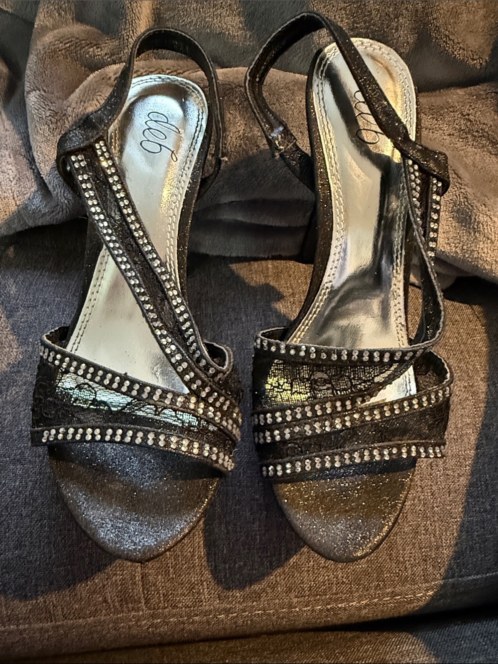 Dollcake Black Rhinestone Strappy Slingback Heels